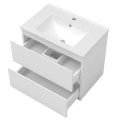 AICA Sanitaire Ensemble meuble de salle de bain 80cm, simple vasque + colonne + LED miroir rectangulaire,blanc