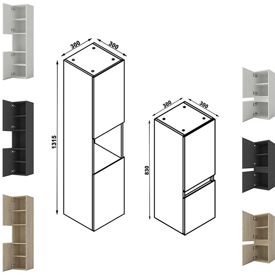 AICA Sanitaire Ensemble meuble de salle de bain 80cm, simple vasque + colonne + LED miroir rectangulaire,blanc