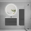 AICA Sanitaire Ensemble meuble de salle de bain et lavabo anthracite (L.80cm) 2 tiroirs + meuble haut + lavabo + miroir rond LED