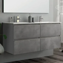 Cosyneo Ensemble meuble de salle de bain 120cm double vasque + colonne de rangement - BALEA - ciment (gris)