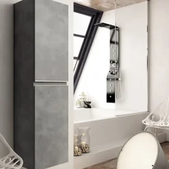 Cosyneo Ensemble meuble de salle de bain 120cm double vasque + colonne de rangement - BALEA - ciment (gris)