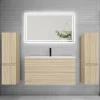 AICA Sanitaire Ensemble meuble de salle de bains 100cm, simple vasque + colonne + LED miroir,chêne