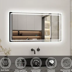AICA Sanitaire Ensemble meuble de salle de bains 100cm, simple vasque + colonne + LED miroir,chêne