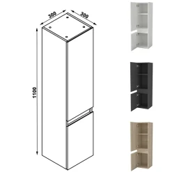 AICA Sanitaire Ensemble meuble de salle de bains 100cm, simple vasque + colonne + LED miroir,chêne