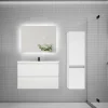 AICA Sanitaire Ensemble meuble de salle de bain et lavabo blanc (L.80cm) 2 tiroirs + meuble haut + lavabo + miroir LED