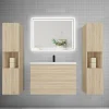 AICA Sanitaire Ensemble meuble de salle de bains 80cm, simple vasque + colonne + LED miroir mural,chêne