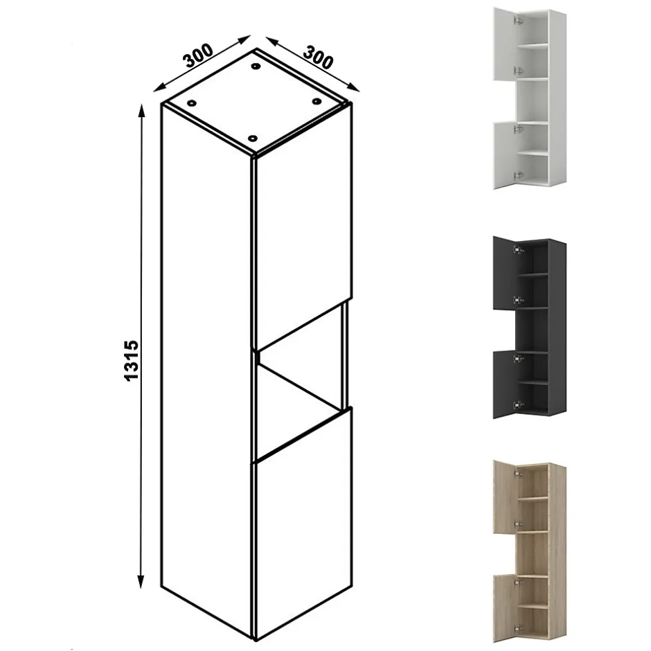 AICA Sanitaire Ensemble meuble de salle de bains 80cm, simple vasque + colonne + LED miroir mural,chêne
