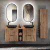Petits-Meubles Ensemble meuble double vasque 140cm 2 niches miroirs LED et colonne Gaia Bois et Noir - Vasque Noir
