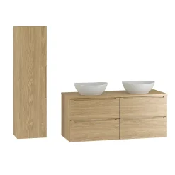 Petits-Meubles Ensemble meuble double vasque 120cm et colonne Viggo Bois* Ensemble Meuble De Salle De Bains