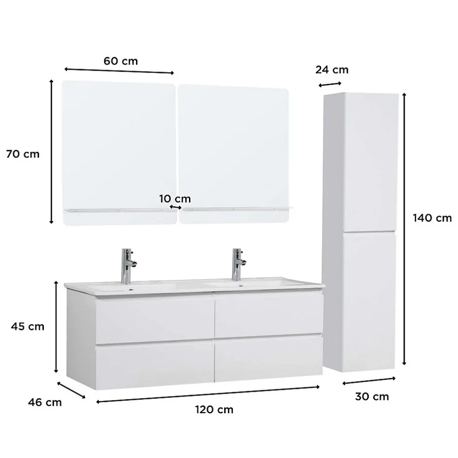 Mob-In Ensemble meuble double vasque SORRENTO 120cm avec plan céramique* Ensemble Meuble De Salle De Bains