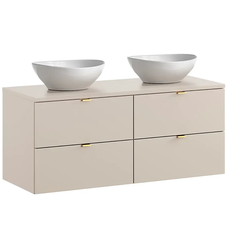 Petits-Meubles Ensemble meuble double vasque 120cm et colonne Azel Cachemire