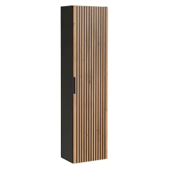 Petits-Meubles Ensemble meuble double vasque 140cm 2 niches miroirs LED colonne et 3 armoires murales Gaia Bois et Noir - Vasque Noir* Ensemble Meuble De Salle De Bains