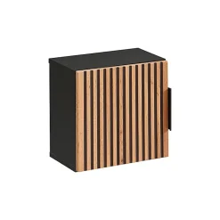 Petits-Meubles Ensemble meuble double vasque 140cm 2 niches miroirs LED colonne et 3 armoires murales Gaia Bois et Noir - Vasque Noir* Ensemble Meuble De Salle De Bains