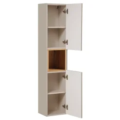 Petits-Meubles Ensemble meuble double vasque 160cm 4 tiroirs panier à linge et colonne Manoa Cachemire et Bois* Ensemble Meuble De Salle De Bains