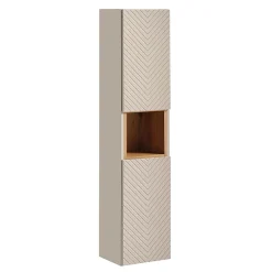Petits-Meubles Ensemble meuble double vasque 160cm 4 tiroirs panier à linge et colonne Manoa Cachemire et Bois* Ensemble Meuble De Salle De Bains