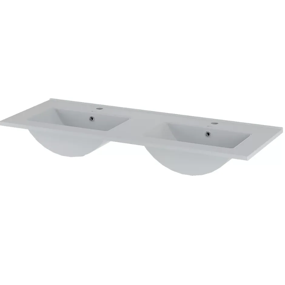 Petits-Meubles Ensemble meuble double vasque encastree 120cm et colonne Tao Bois