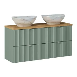 Petits-Meubles Ensemble meuble double vasque 120cm 4 tiroirs et colonne Jade Vert et Bois* Ensemble Meuble De Salle De Bains