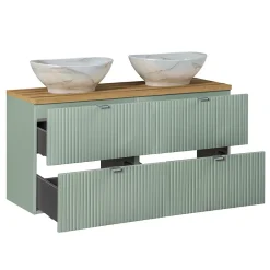 Petits-Meubles Ensemble meuble double vasque 120cm 4 tiroirs et colonne Jade Vert et Bois* Ensemble Meuble De Salle De Bains