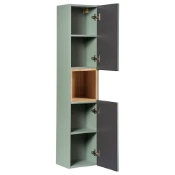 Petits-Meubles Ensemble meuble double vasque 120cm 4 tiroirs et colonne Jade Vert et Bois* Ensemble Meuble De Salle De Bains