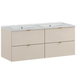Petits-Meubles Ensemble meuble double vasque encastree 120cm et colonne Azel Cachemire