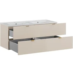 Petits-Meubles Ensemble meuble double vasque encastree 120cm et colonne Azel Cachemire