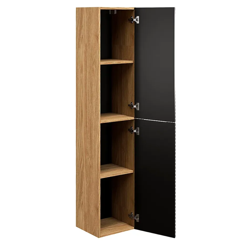 Petits-Meubles Ensemble meuble double vasque 120cm 4 tiroirs et colonne Elora Noir et bois Cloud