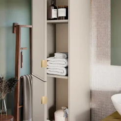Petits-Meubles Ensemble meuble double vasque encastree 120cm et colonne Alba Cachemire