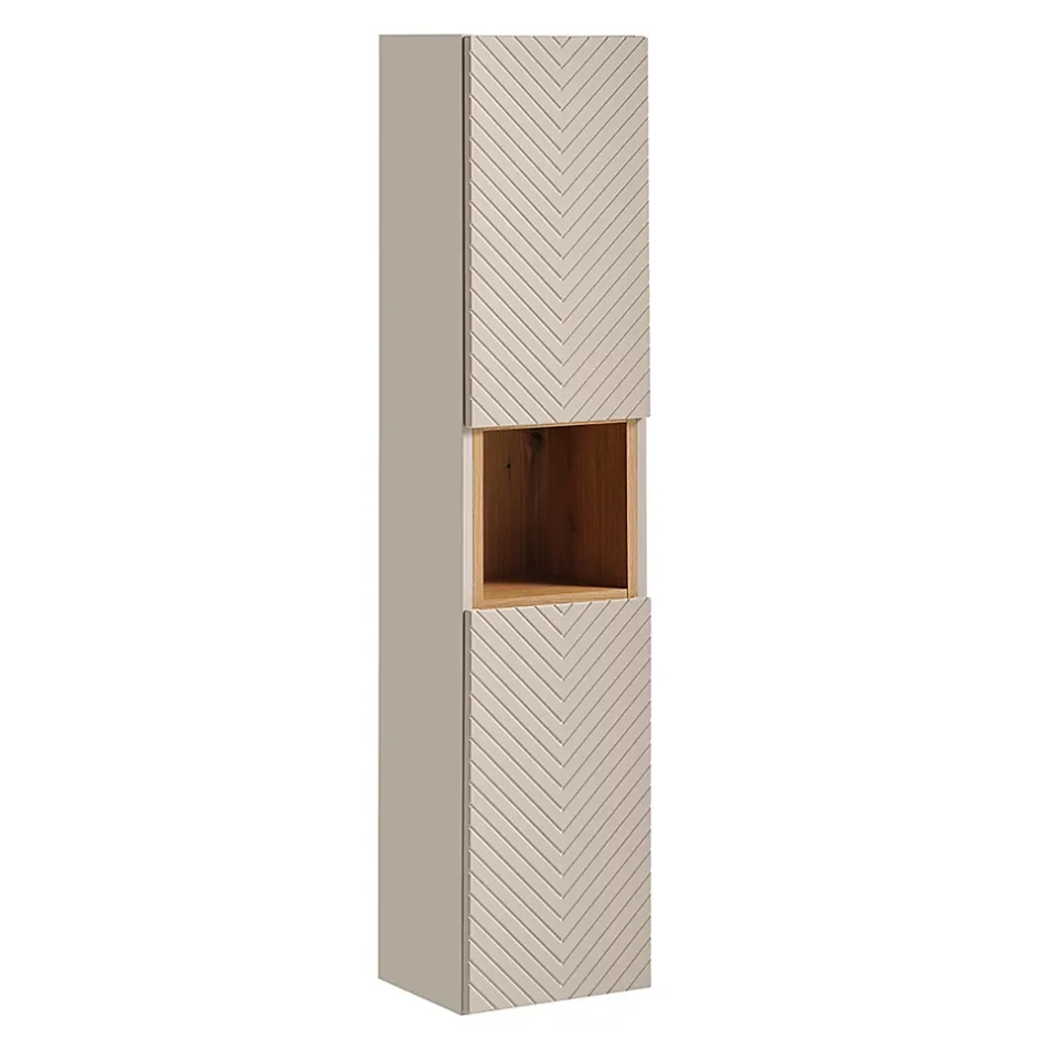 Petits-Meubles Ensemble meuble double vasque 160cm 4 tiroirs colonne et 3 armoires murales Manoa Cachemire et Bois