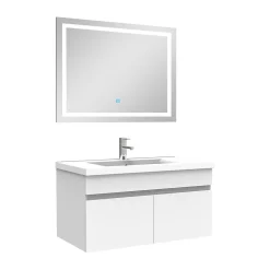 AICA Sanitaire Ensemble meuble et vasque et miroir lumineux 80cm meuble salle de bain Blanc