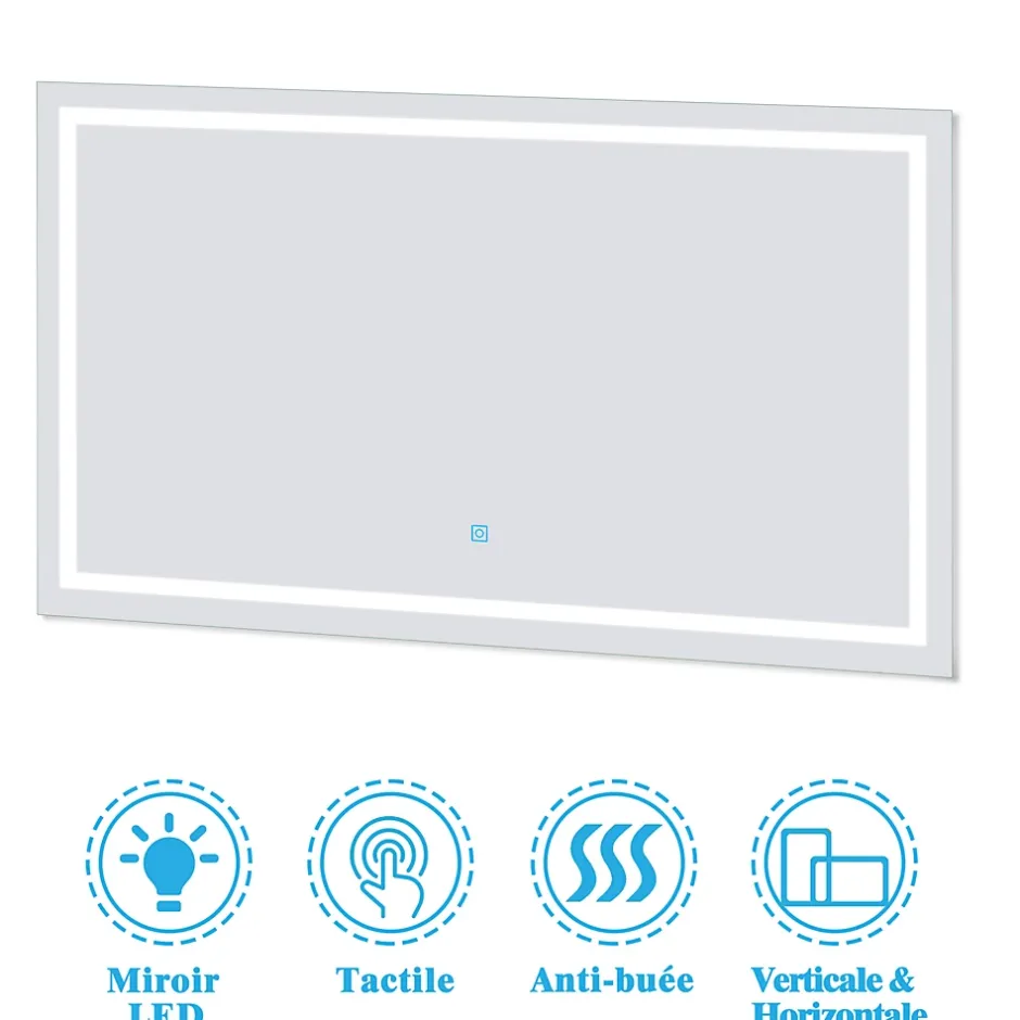 AICA Sanitaire Ensemble meuble et vasque et miroir lumineux 100cm meuble salle de bain Chêne Wotan