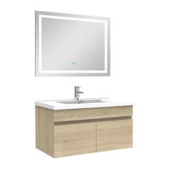 AICA Sanitaire Ensemble meuble et vasque et miroir lumineux 80cm meuble salle de bain Chêne Wotan* Ensemble Meuble De Salle De Bains