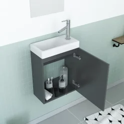Aurlane Ensemble Meuble Lave Mains Gris 41x50x22cm + Miroir - SMALLY GREY