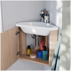 Mob-In Ensemble meuble lave-mains d'angle décor chêne KODA + armoire miroir* Lave-Mains