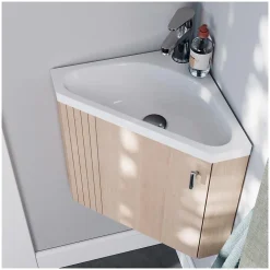 Mob-In Ensemble meuble lave-mains d'angle décor chêne KODA + armoire miroir* Lave-Mains