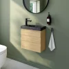 Homesight Ensemble meuble lave-mains Etty effet chêne l.44 cm + plan vasque lave-mains effet marbre noir