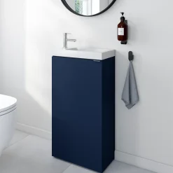 GoodHome Ensemble meuble lave-mains Imandra bleu nuit mat l.44 cm + plan vasque lave-mains blanc en céramique Nira