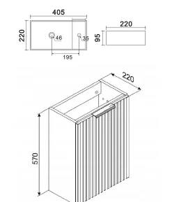 Furnidea Ensemble meuble lave-mains suspendu ADEL blanc avec le lavabo FIKA 40 cm* Lave-Mains