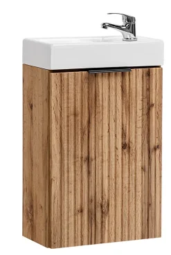 Furnidea Ensemble meuble lave-mains suspendu ADEL chêne avec le lavabo FIKA 40 cm* Lave-Mains