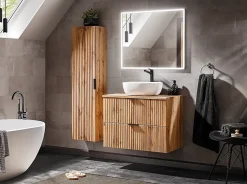Furnidea Ensemble meuble lave-mains suspendu ADEL chêne avec le lavabo FIKA 40 cm* Lave-Mains