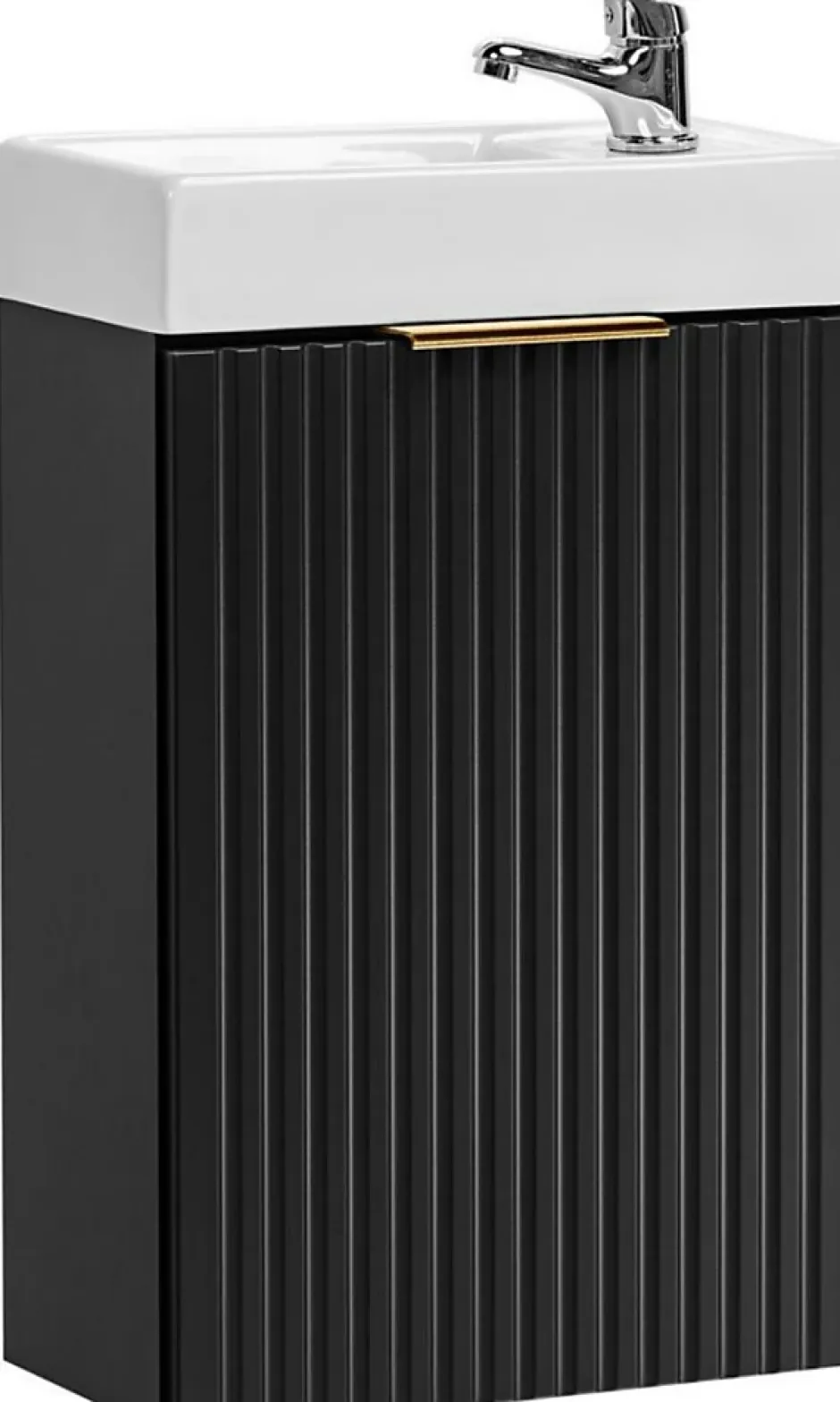 Furnidea Ensemble meuble lave-mains suspendu ADEL noir avec le lavabo FIKA 40 cm