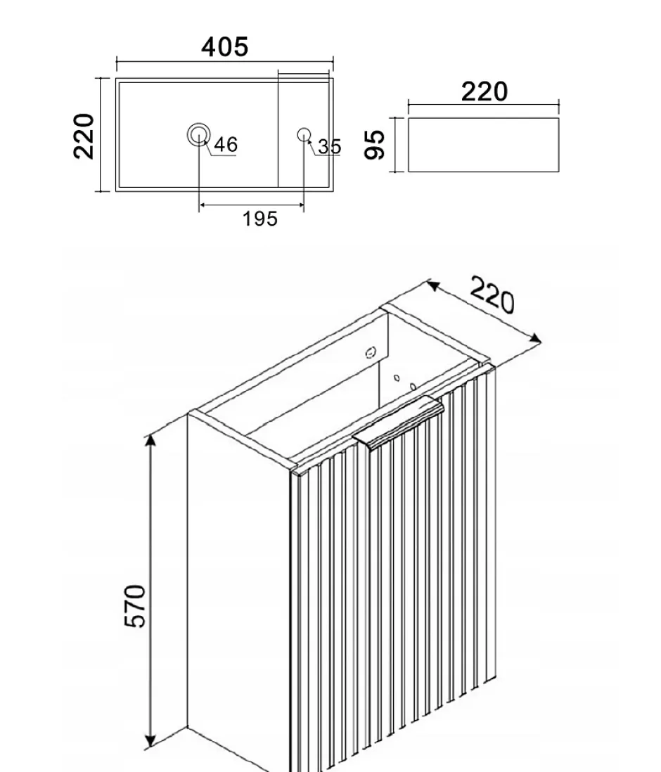 Furnidea Ensemble meuble lave-mains suspendu ADEL noir avec le lavabo FIKA 40 cm