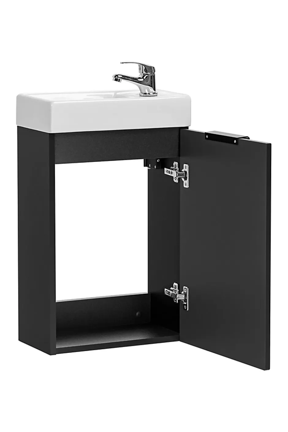 Furnidea Ensemble meuble lave-mains suspendu ADEL noir avec le lavabo FIKA 40 cm