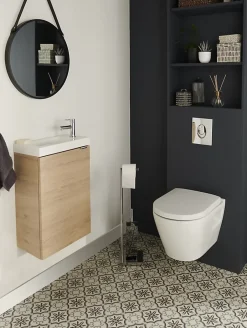 GoodHome Ensemble meuble lave-mains Imandra effet chêne l.44 cm + plan vasque lave-mains blanc en céramique Nira