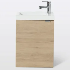 GoodHome Ensemble meuble lave-mains Imandra effet chêne l.44 cm + plan vasque lave-mains blanc en céramique Nira