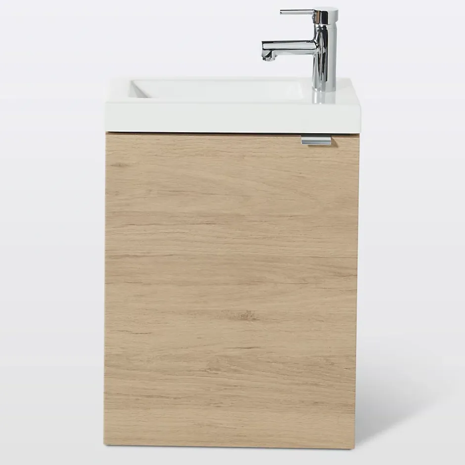 GoodHome Ensemble meuble lave-mains Imandra effet chêne l.44 cm + plan vasque lave-mains blanc en céramique Nira