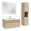 AICA Sanitaire Ensemble meuble salle de bain + vasque + miroir lumineux + colonne 80cm Chêne Wotan* Ensemble Meuble De Salle De Bains