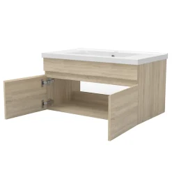 AICA Sanitaire Ensemble meuble salle de bain + vasque + miroir lumineux + colonne 80cm Chêne Wotan* Ensemble Meuble De Salle De Bains