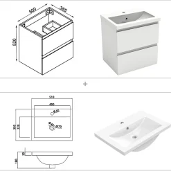 AICA Sanitaire Ensemble meuble Salle de Bain 50cm Blanc simple vasque + miroir lumineux rond* Ensemble Meuble De Salle De Bains
