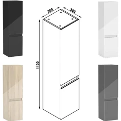 AICA Sanitaire Ensemble meuble salle de bain 100 cm blanc brillant avec 2 tiroirs, lavabo céramique simple + colonne, suspendu