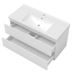 AICA Sanitaire Ensemble meuble Salle de Bain 100cm simple vasque et miroir lumineux 3 couleurs et dimmable blanc* Ensemble Meuble De Salle De Bains